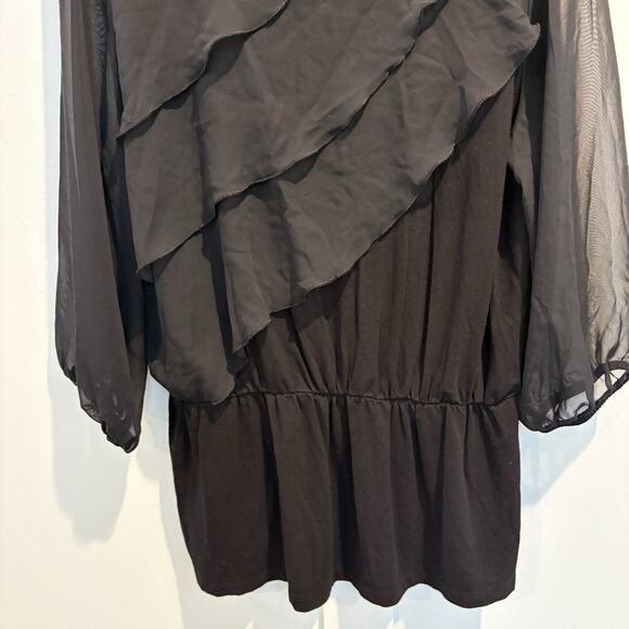 Chico’s Tunic Top Women Large (2) Black Ruffle Tiered Chiffon Elastic Waist - Picture 4 of 13